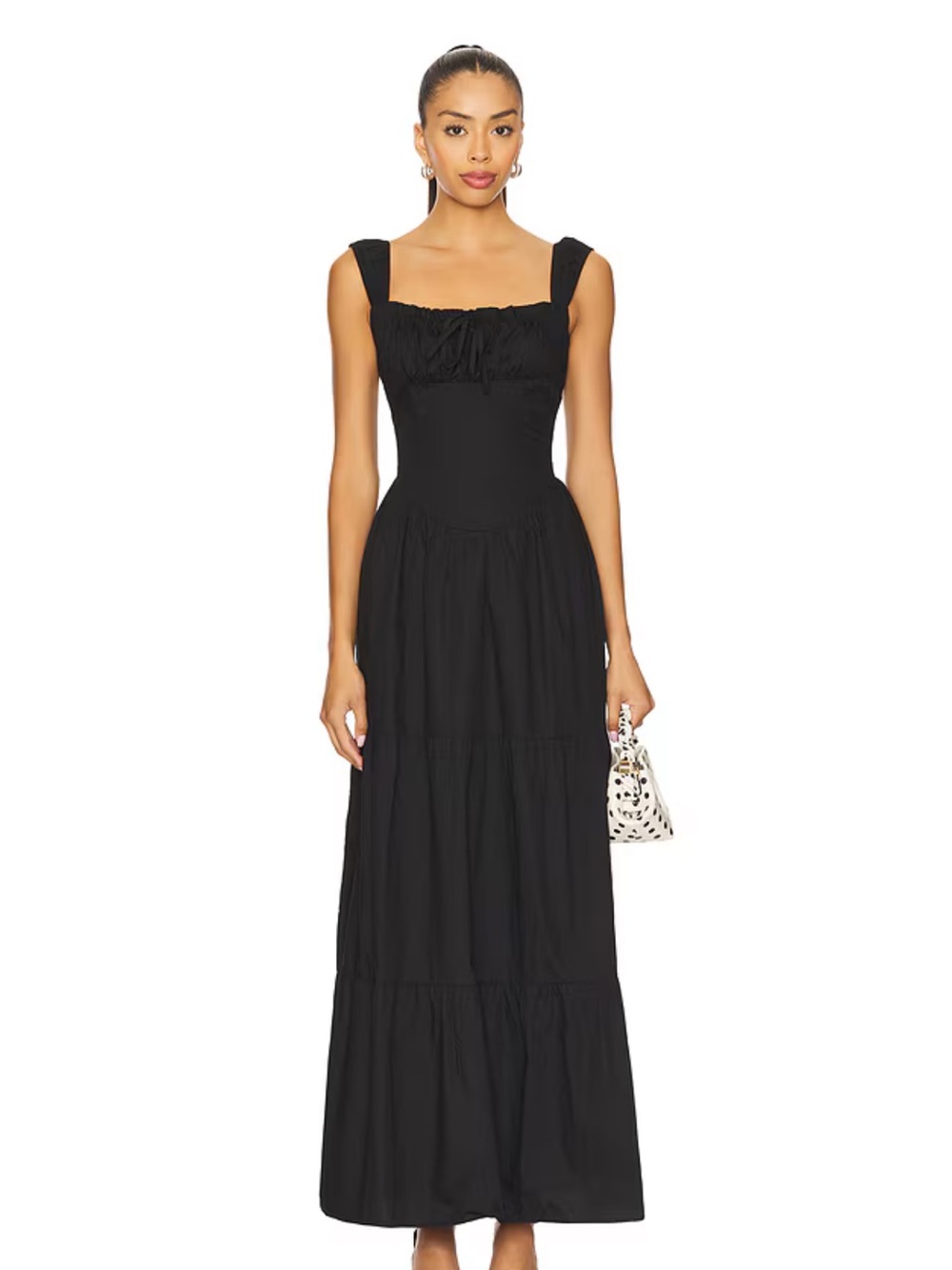 REVOLVE Black Tiered Maxi Dress with Square Neckline